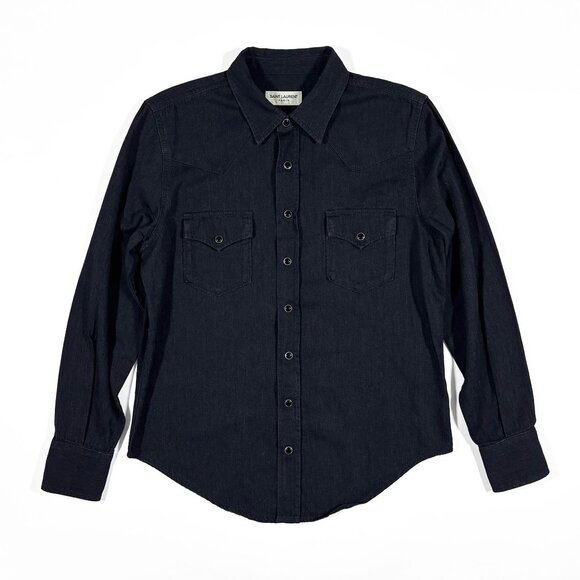 Saint Laurent Western Shirt Black Rinse Denim Size M - Picture 2 of 9